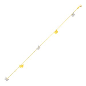 Butterfly Anklet for Women 14k Gold and White Two Tone