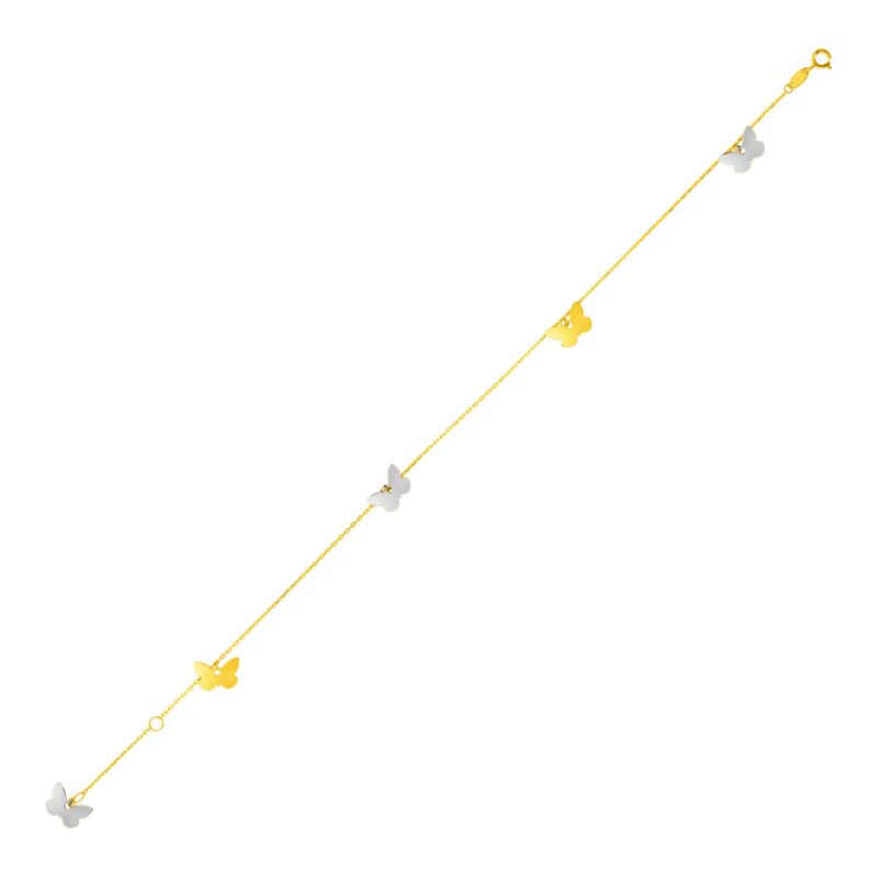 Butterfly Anklet for Women 14k Gold and White Two Tone