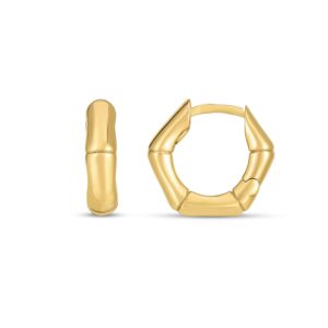 14k Gold Bamboo Huggie Hoops