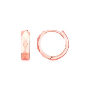 14K Rose Gold Huggie Earrings Diamond Motif Faceted
