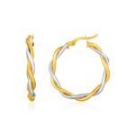 Twisted Wire Round Hoop Earrings in 10k Two-Tone Yellow and White Gold (3x20mm)