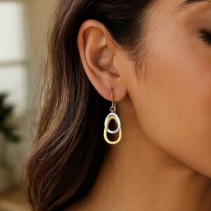Interlaced Open Teardrop Dangle Earrings 14k Two-Tone Gold