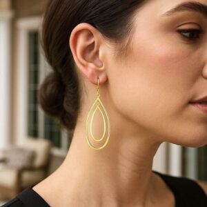 Large 14K Yellow Gold Double Teardrop Dangle Earrings