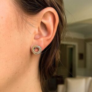 Multi-Textured Entwined Open Circle Stud Earrings 14k Two-Tone Gold