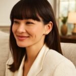 Plain Star Stud Earrings 14k Yellow Gold 6.5 mm on Model