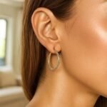 Polished and Twisted Double Hoop Earrings 14K Two Tone Gold