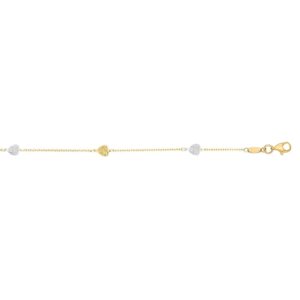 Real 14K Two-Tone Heart Anklet 9-10 Inch