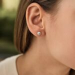 Real 14K White Gold Linear Textured 5mm Ball Stud Earrings