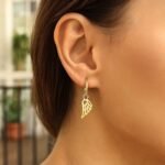 Real 14K Yellow Gold Angel Wing Charm Dop Hoop Earrings