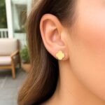 Real 14K Yellow Gold Big 4 Leaf Clover Stud Earrings