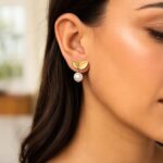 Real 14K Yellow Gold Cherry Leaf Pearl Drop Earrings