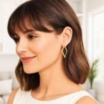 Real 14K Yellow Gold Diamond Shaped Hoop Earrings