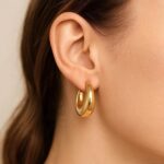 Real 14K Yellow Gold Medium Tapered Hoop Earrings