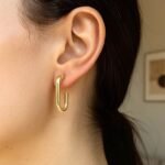 Real 14K Yellow Gold Paperclip J Hoop Earrings