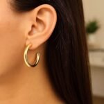 Real 14K Yellow Gold Round C Hoop Earrings 33mm