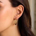 Real 14K Yellow Gold Round Rope Texture Graduated Hoop Earrings 22mm