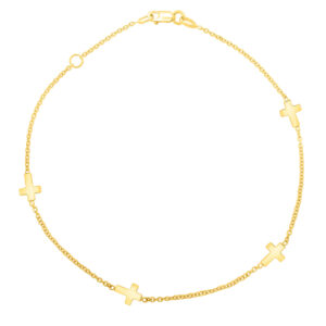 Real 14K Yellow Gold Sideways Cross Anklet
