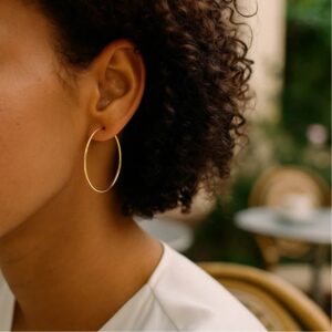 Real 14K Yellow Gold Thin Endless Hoop Earrings 35mm x 1.2mm