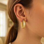 Real 14K Yellow Gold Triple Row Hoop Earrings