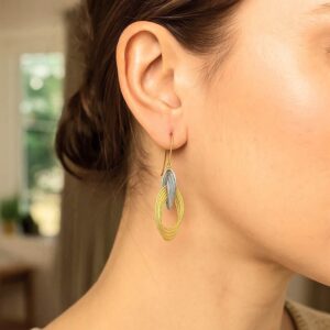 Real 14k Two-Tone Gold Interlaced Multiple Row Dangle Earrings