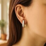 Real 14k Two-Tone Gold Oval Diamond Cut Textured Hoop Earrings