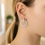 Real 14k White Gold Textured Circle Bar Drop Earrings Real 14k White Gold Textured Circle Bar Drop Earrings