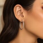 Real 14k White Gold Thin Textured Tube Hoop Earrings 25mm x 1.5mm