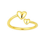 Real 14k Yellow Gold Adjustable Bypass Double Heart Toe Ring