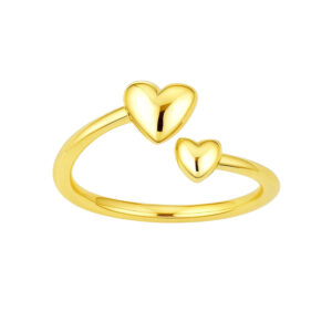 Real 14k Yellow Gold Adjustable Bypass Double Heart Toe Ring