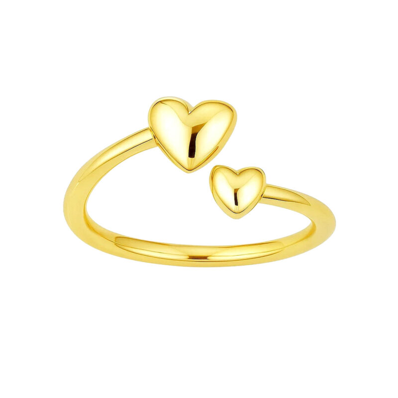 Real 14k Yellow Gold Adjustable Bypass Double Heart Toe Ring