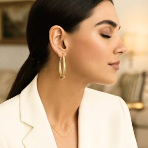 Real 14k Yellow Gold Chunky Elongated Oval Hoop Earrings