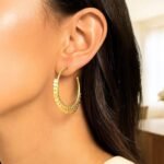 Real 14k Yellow Gold Dangling Sequin Hoop Earrings 30mm