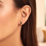 Real 14k Yellow Gold Enameled Black Lightning Bolt Stud Earrings