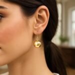 Real 14k Yellow Gold Puffed Circle Drop Earrings