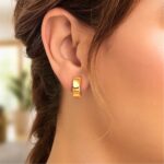 Real 14k Yellow Gold Small Reversible Textured and Polished Hoop Earrings Real 14k Yellow Gold Small Reversible Textured and Polished Hoop Earrings