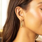 Real 14k Yellow Gold Textured Graduated Oval Hoop Earrings