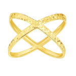Real 14k Yellow Gold Textured X Ring