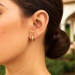 Real 14k Yellow Gold Tiny Ribbed Hoop Earrings 11.5mm