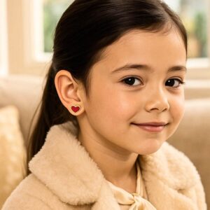Red Heart Children Stud Earrings 14k Yellow Gold