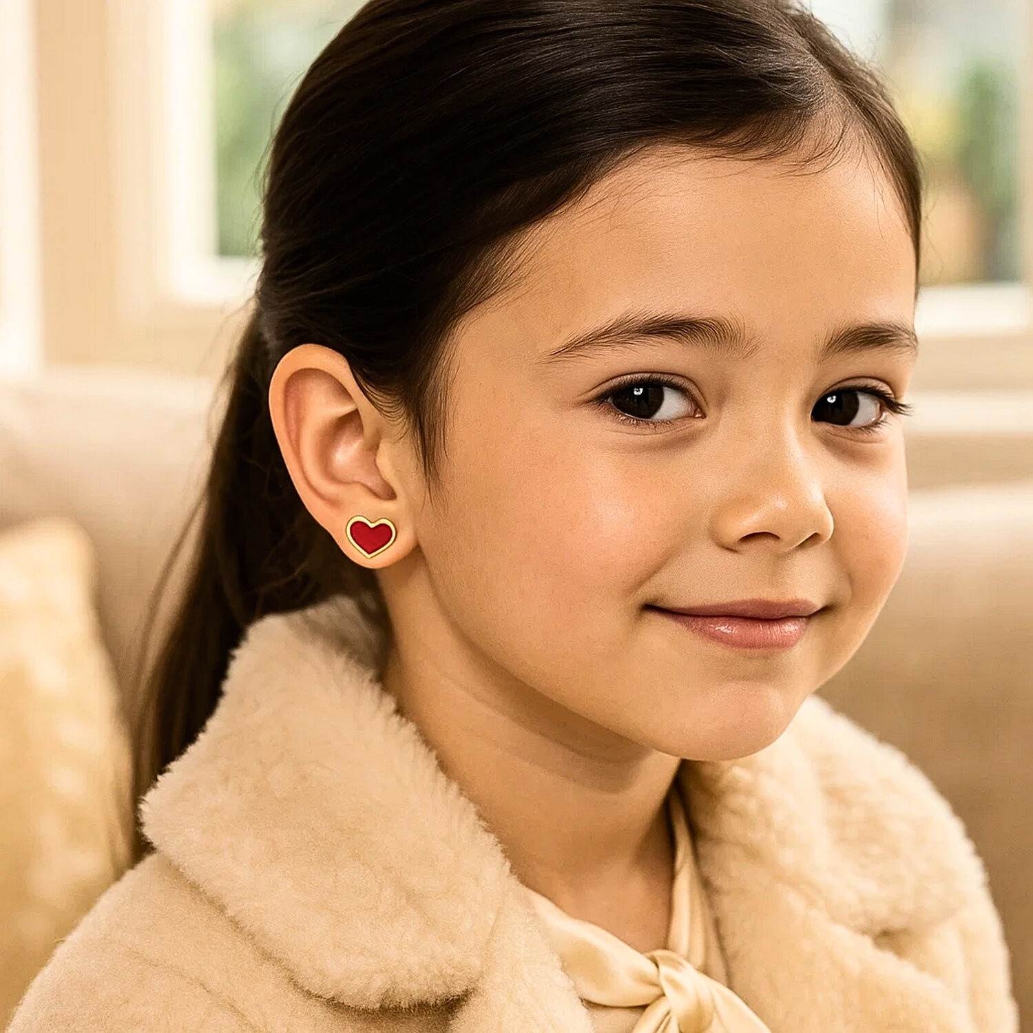 Red Heart Children Stud Earrings 14k Yellow Gold Red Heart Children Stud Earrings 14k Yellow Gold