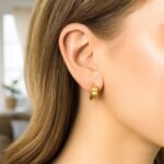 Small Wide Flat Hoop Earrings 14K Yellow Gold