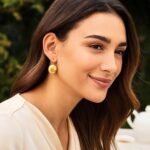 Solid 14k Gold Hammered Disc Drop Earrings for Women