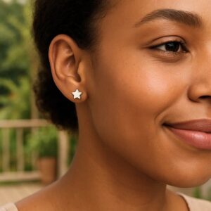 Solid 14k White Gold Small Star Stud Earrings