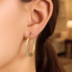 Textured Oval Hoop Earrings 25mmx19mm 14k Yellow Gold