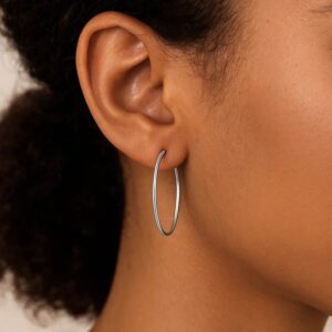 Thin 30mm Endless Hoop Earrings in 14k White Gold