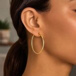 Women 10k Yellow Gold 2mm x 40mm Hoop Earrings