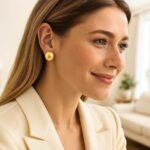 Women 14K Yellow Gold Puffed Up Button Stud Earrings Women 14K Yellow Gold Puffed Up Button Stud Earrings