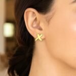Women 14K Yellow Gold X Shaped Stud Earrings