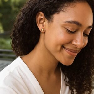 Women 14k Yellow Gold Globe Ball Stud Earrings 7mm