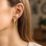 Women 14k Yellow Gold Medium Bamboo Hoop Earrings